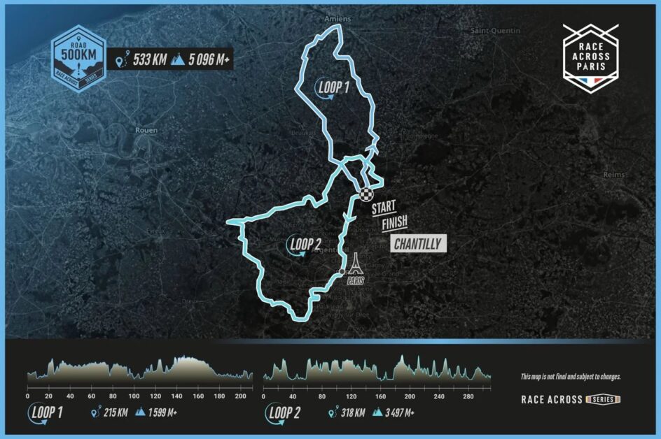 Parcours vélo des 500Km de la Race Across Paris- départ Chantilly